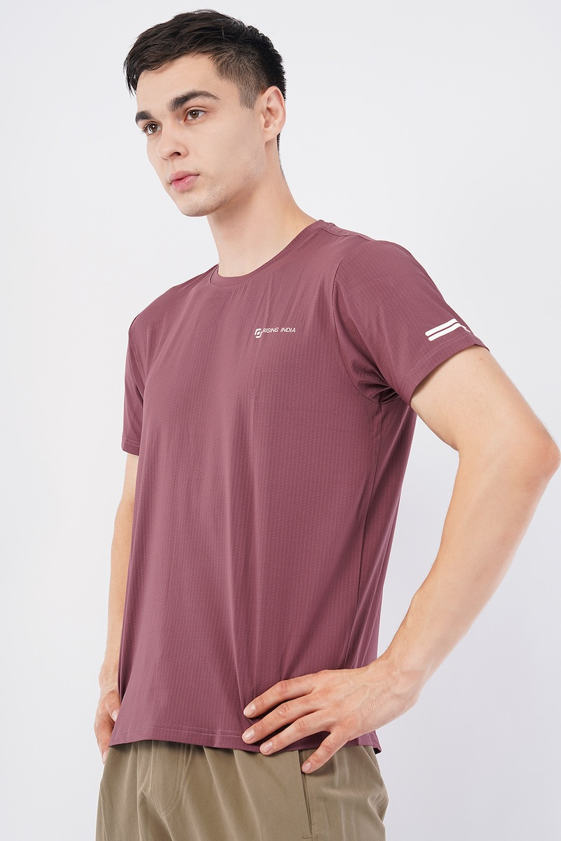 Dot Lycra Mesh Half Sleeve Round Neck T - Shirt | Ultra Light Weight & More Breathable | Stylish | Men & Boys | Rosewood