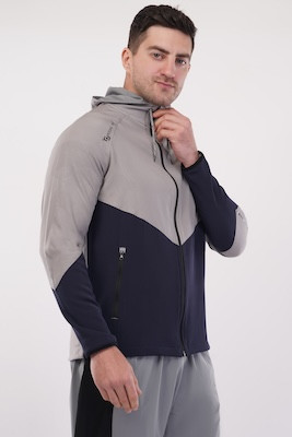 NS Dry Fit Regular Hoodie Upper With Soft Linner Fabric Inside | 2 Color Combination | Latest Design | Regular Wear | Upper | Hoodie | Light Grey Print - Navy