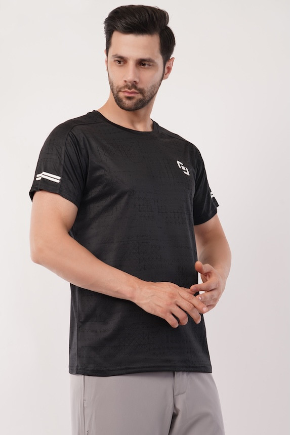 Half Sleeve Round Neck Print With 1 Way Lycra T-Shirt | Summer Wear | Light Weight | Smart Look | Stylish Design | T - Shirt
