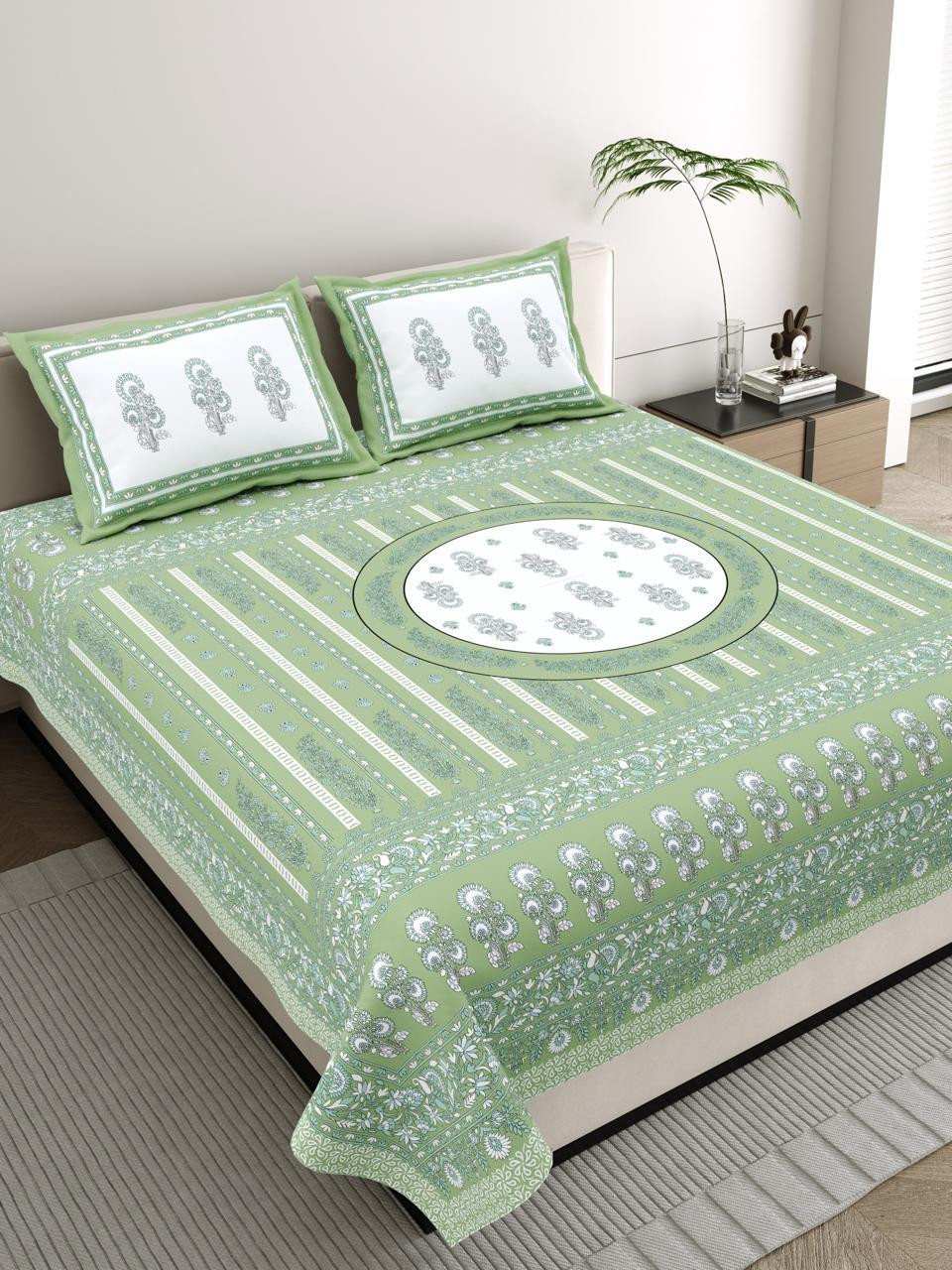 Jaipuri Pure Cotton Raider | Bed Sheet | Hand Printing, Luxury Bed Sheet