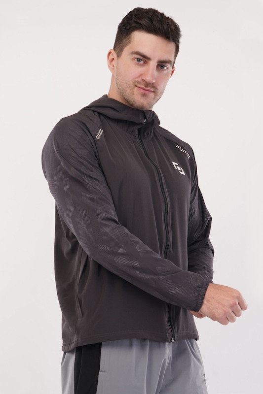 Run Fit AOP Woven Ultra Fit FLIK Cell Jacket | Upper with Hoodie | Advance Look | Combo for Men & Boy | Regular Fit | Sports, Gym, Running Jacket | Dark Grey