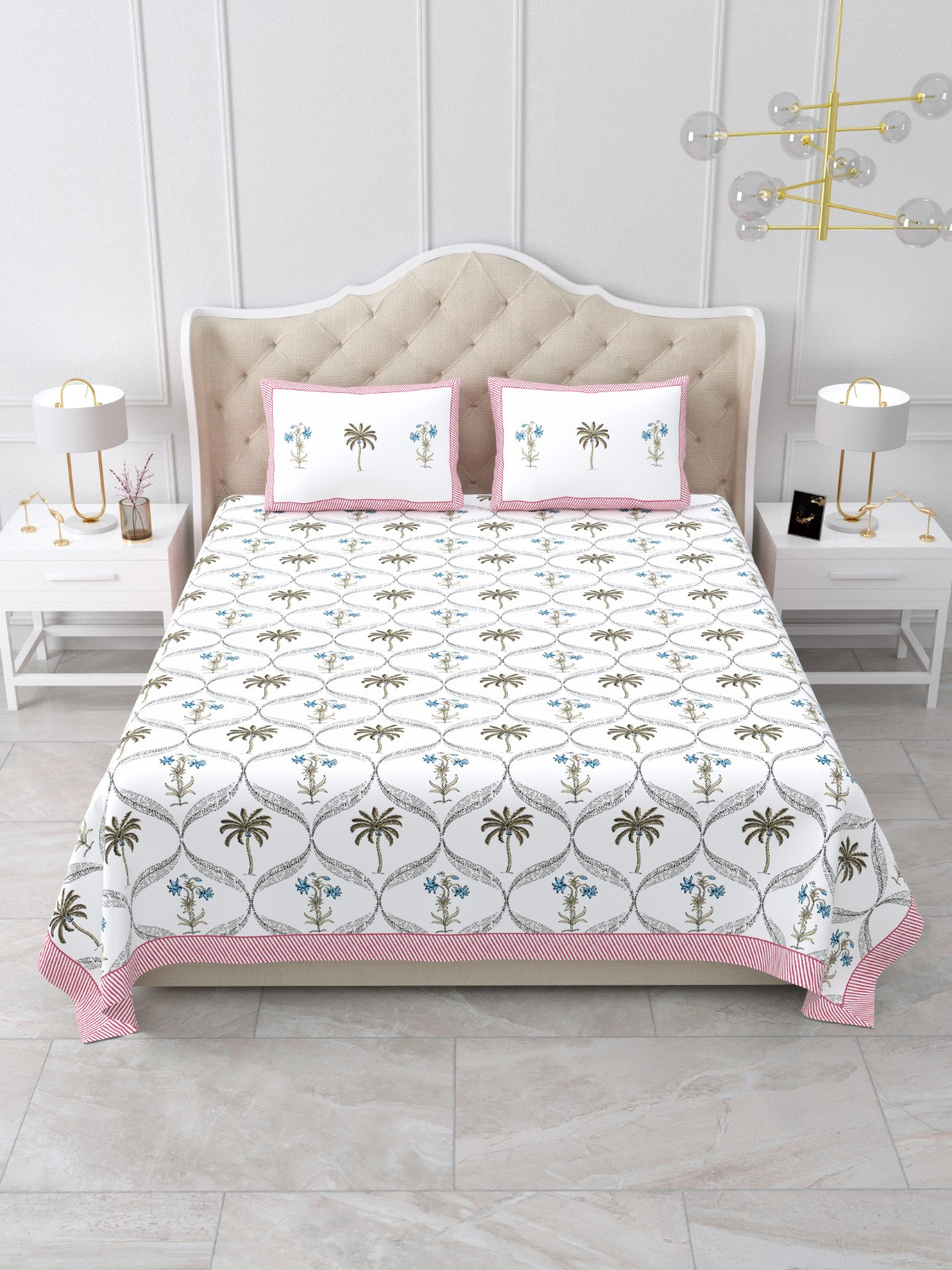 Jaipuri Hand Block Bedsheet | 3 Piece Hand Block | Bedsheet | Pillow | Thread Count | Cotton