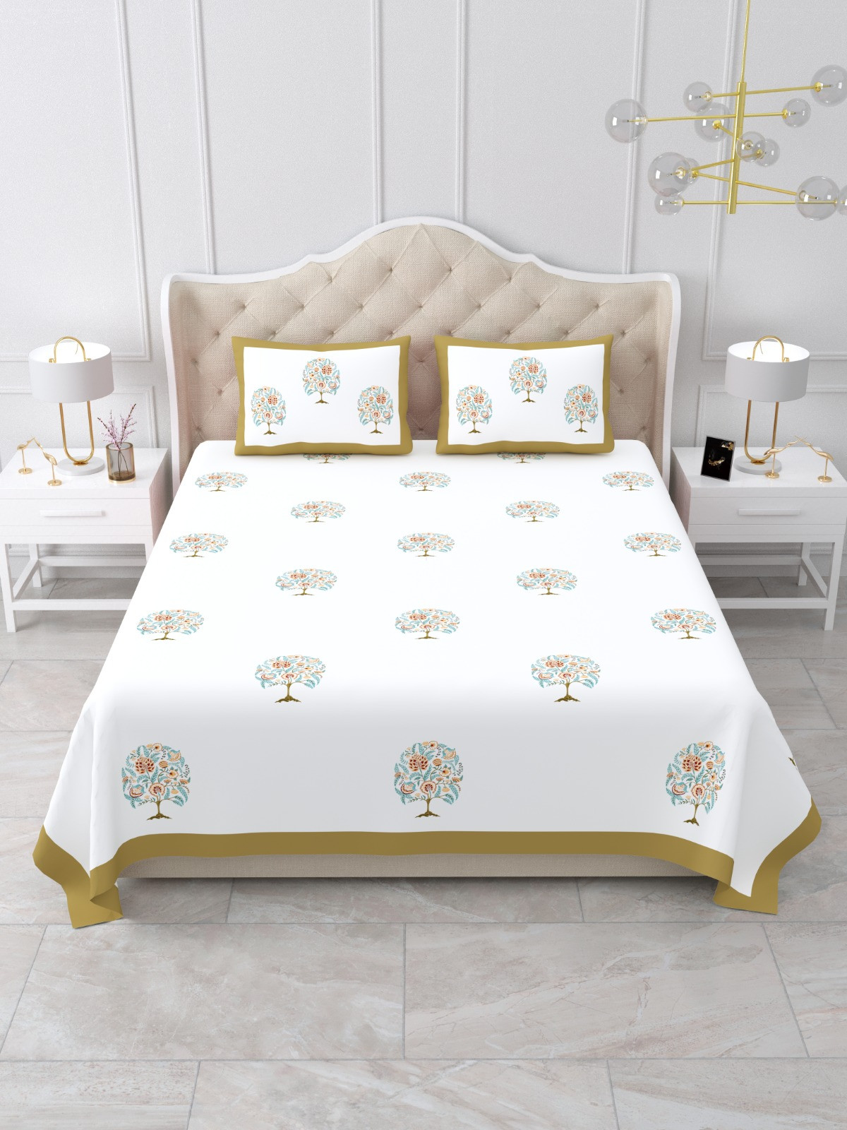 Jaipuri Hand Block Bedsheet | 3 Piece Hand Block | Bedsheet | Pillow | Thread Count | Cotton