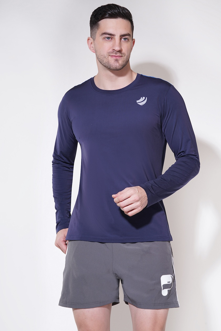 Men's Navy Full Sleeve Dry Fit Sports T-Shirt | Lightweight Gym, Running & Training Activewear