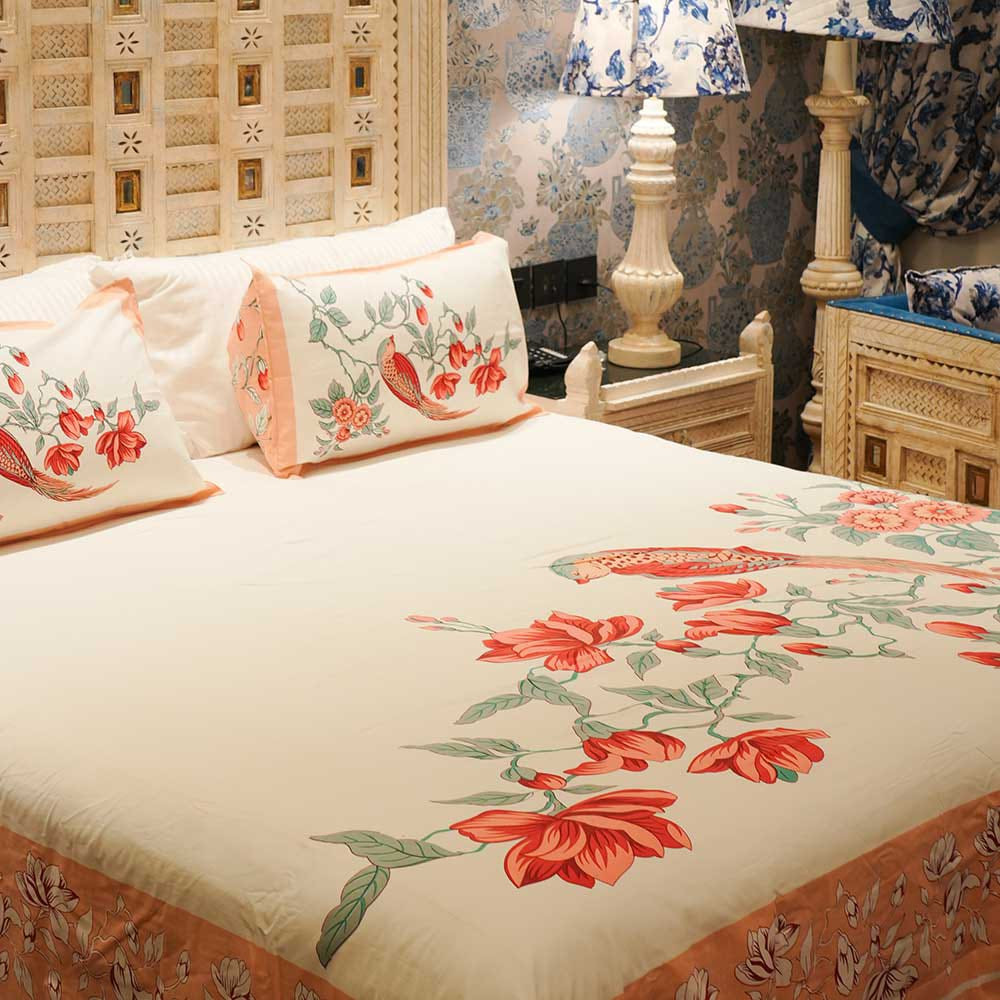 Jaipuri Pure Cotton Raider | Bed Sheet | Hand Printing, Luxury Bed Sheet