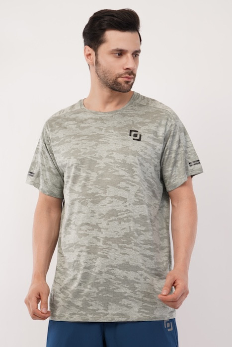 Half Sleeve Round Neck Print With 2 Way Lycra T-Shirt | Summer Wear | Light Weight | Smart Look | T - Shirt | Grey