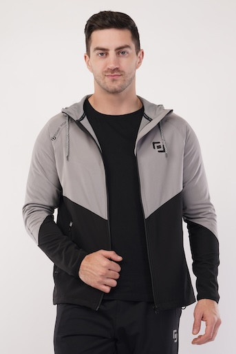 NS Dry Fit Regular Hoodie Upper With Soft Linner Fabric Inside | 2 Color Combination | Latest Design | Regular Wear | Upper | Hoodie | Light Grey Print - Black