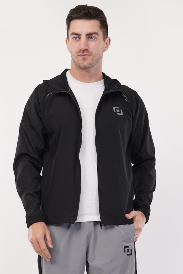 Run Fit AOP Woven Ultra Fit FLIK Cell Jacket | Upper with Hoodie | Advance Look | Combo for Men & Boy | Regular Fit | Sports, Gym, Running Jacket | Black