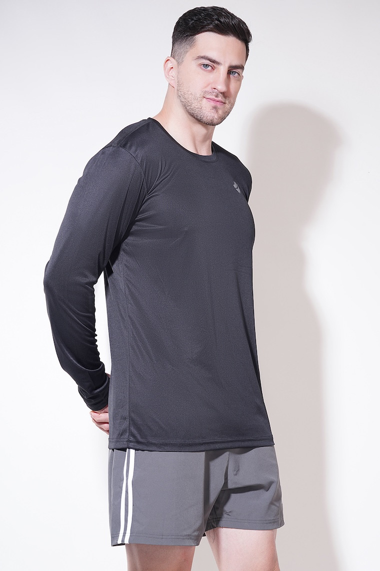 Men's Black Full Sleeve Dry Fit Sports T-Shirt | Lightweight Gym, Running & Training Activewear