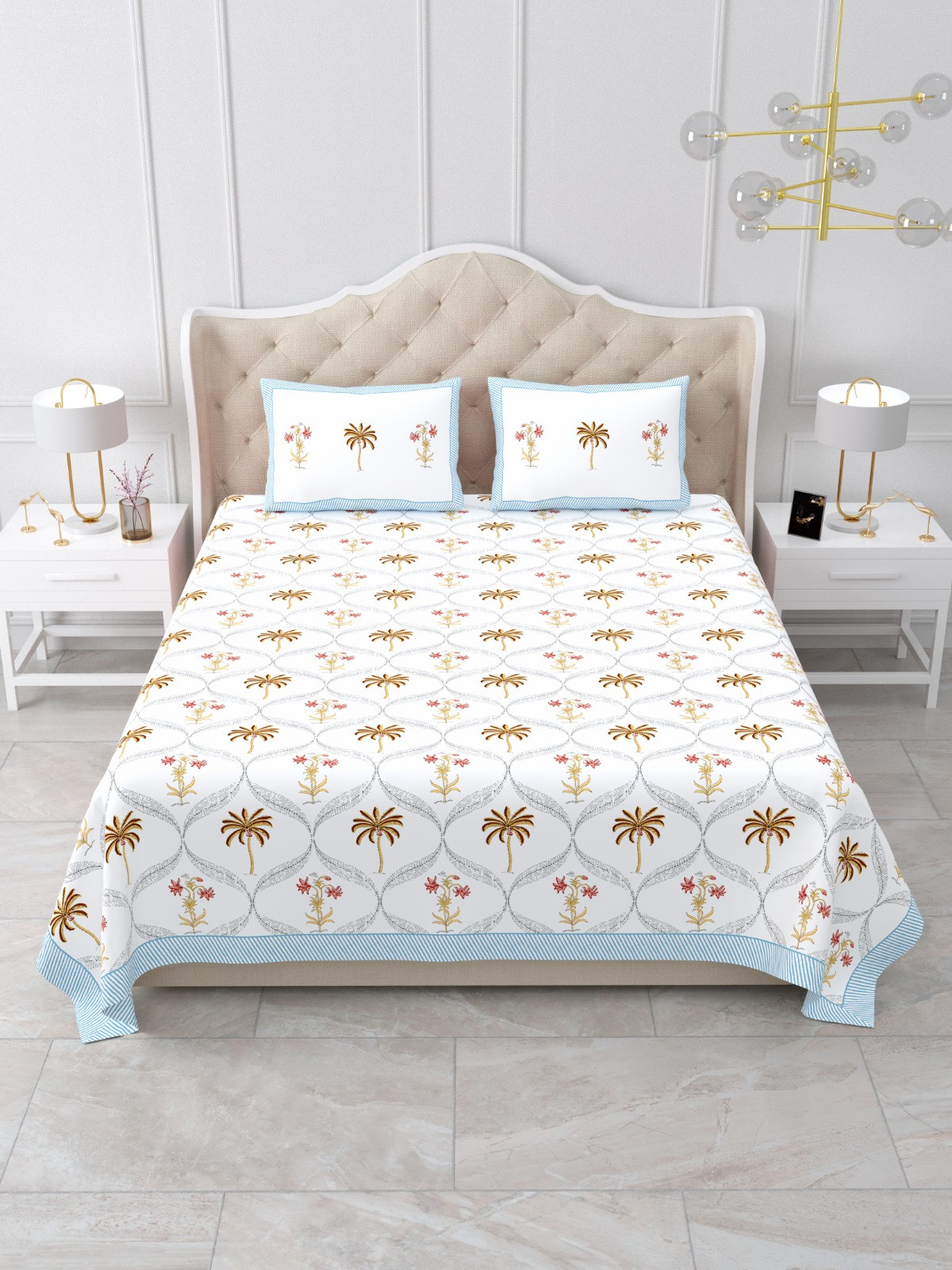 Jaipuri Hand Block Bedsheet | 3 Piece Hand Block | Bedsheet | Pillow | Thread Count | Cotton