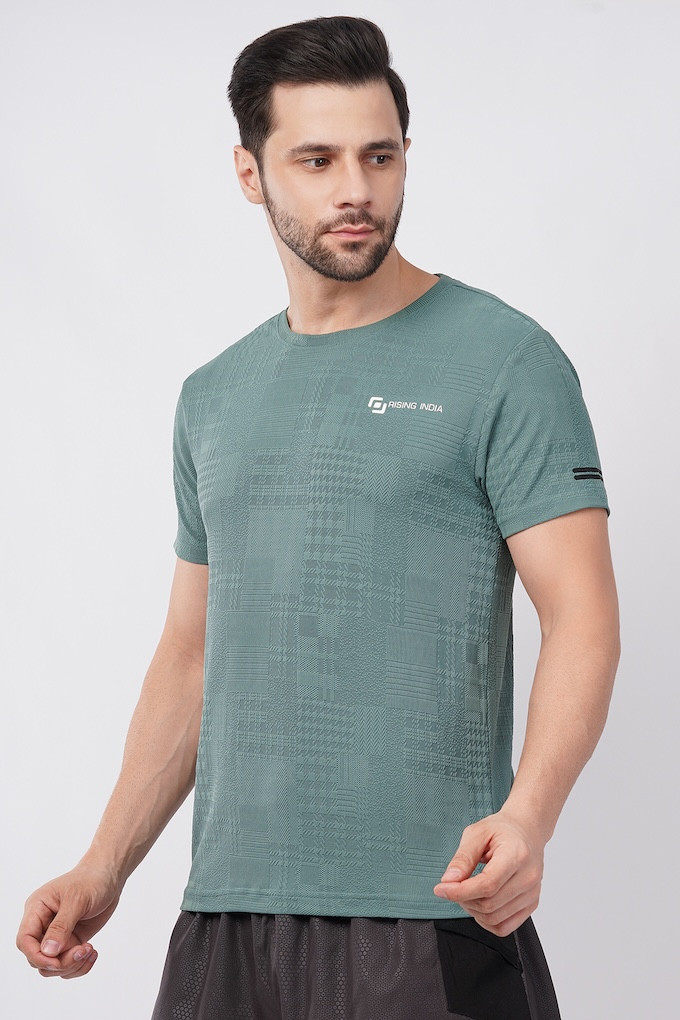ASI Jaquard Lycra Fabric | Half Sleeve | Round Neck | T- Shirt | Super Streacable, Soft & Breathable | Both Men & Boys | Dark Pista