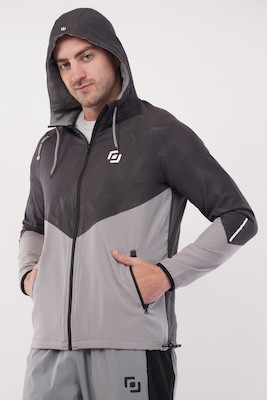 NS Dry Fit Regular Hoodie Upper With Soft Linner Fabric Inside | 2 Color Combination | Latest Design | Regular Wear | Upper | Hoodie | Dark Grey Print - Light Grey