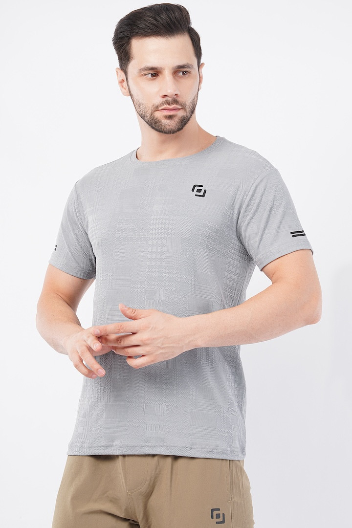 ASI Jaquard Lycra Fabric | Half Sleeve | Round Neck | T- Shirt | Super Streacable, Soft & Breathable | Both Men & Boys | Light Grey