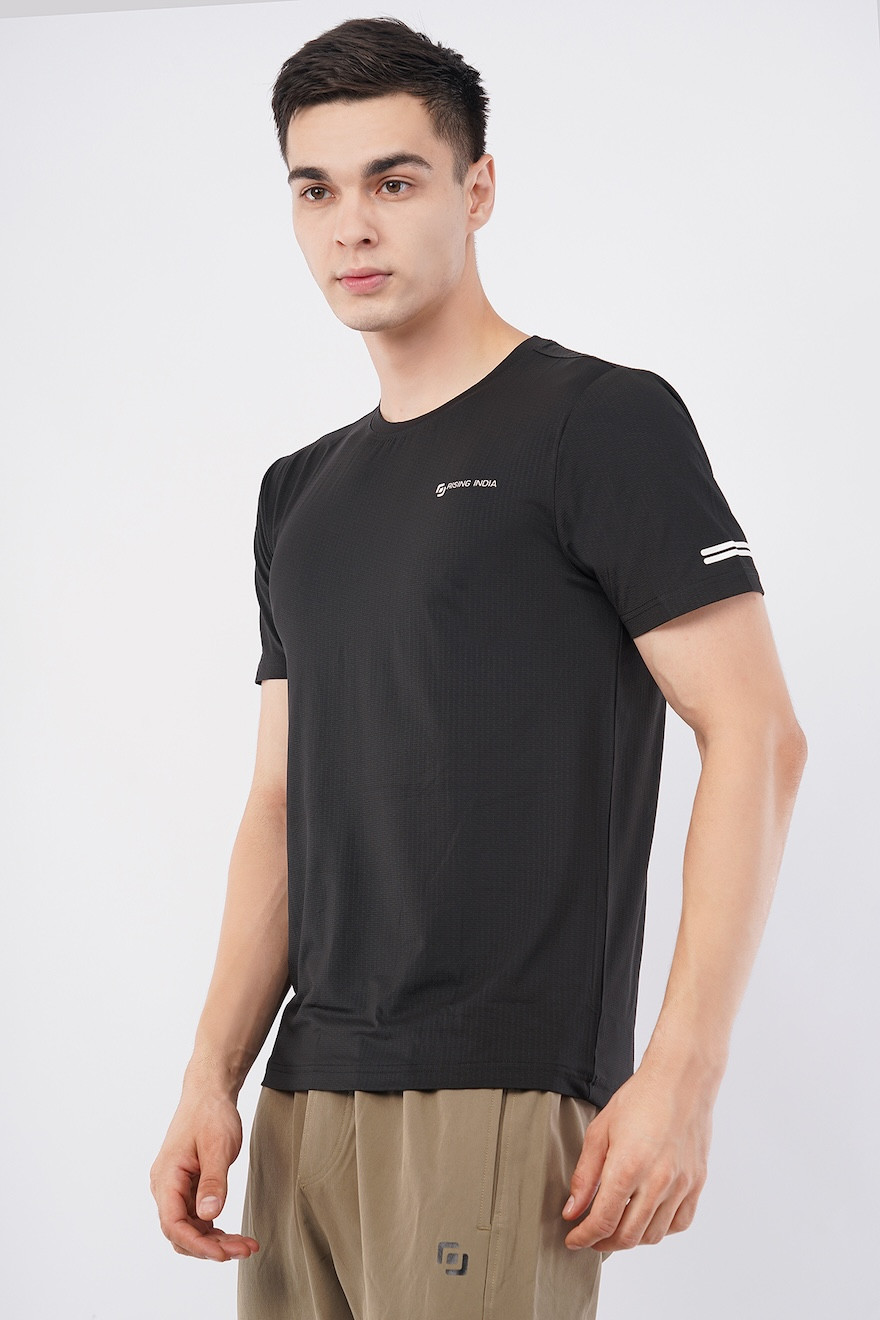 Dot Lycra Mesh Half Sleeve Round Neck T - Shirt | Ultra Light Weight & More Breathable | Stylish | Men & Boys | Black