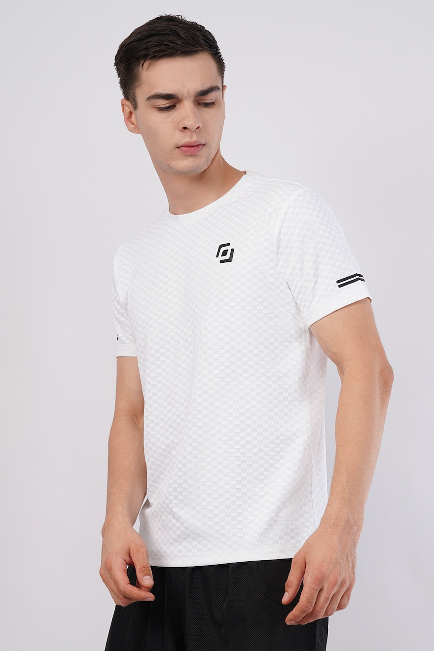 Check Jaquard Lycra | Half Sleeve | Round Neck | T-Shirt | Stylish & Trending| Summer &  Winter Season | White