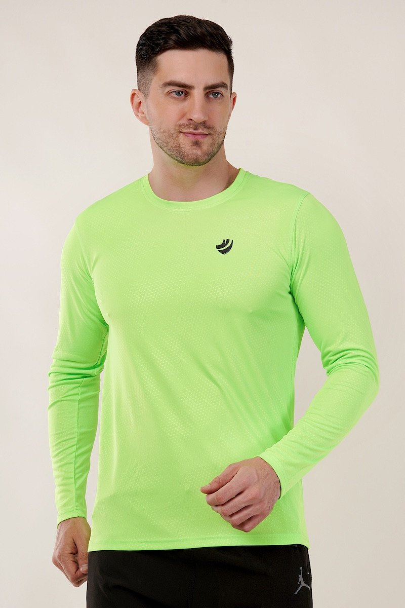 Men's Neon Green Full Sleeve Dry Fit Sports T-Shirt | Lightweight Quick-Dry Gym, Running & Training Wear