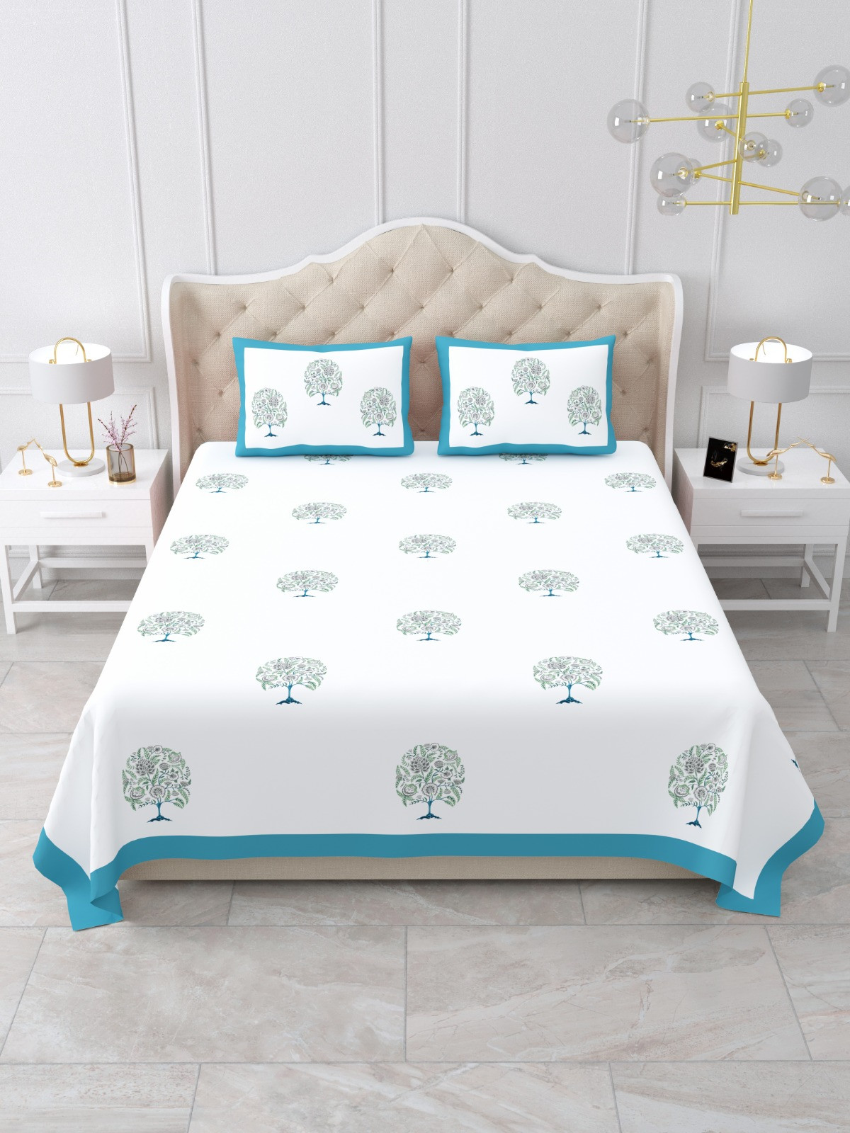 Jaipuri Hand Block Bedsheet | 3 Piece Hand Block | Bedsheet | Pillow | Thread Count | Cotton