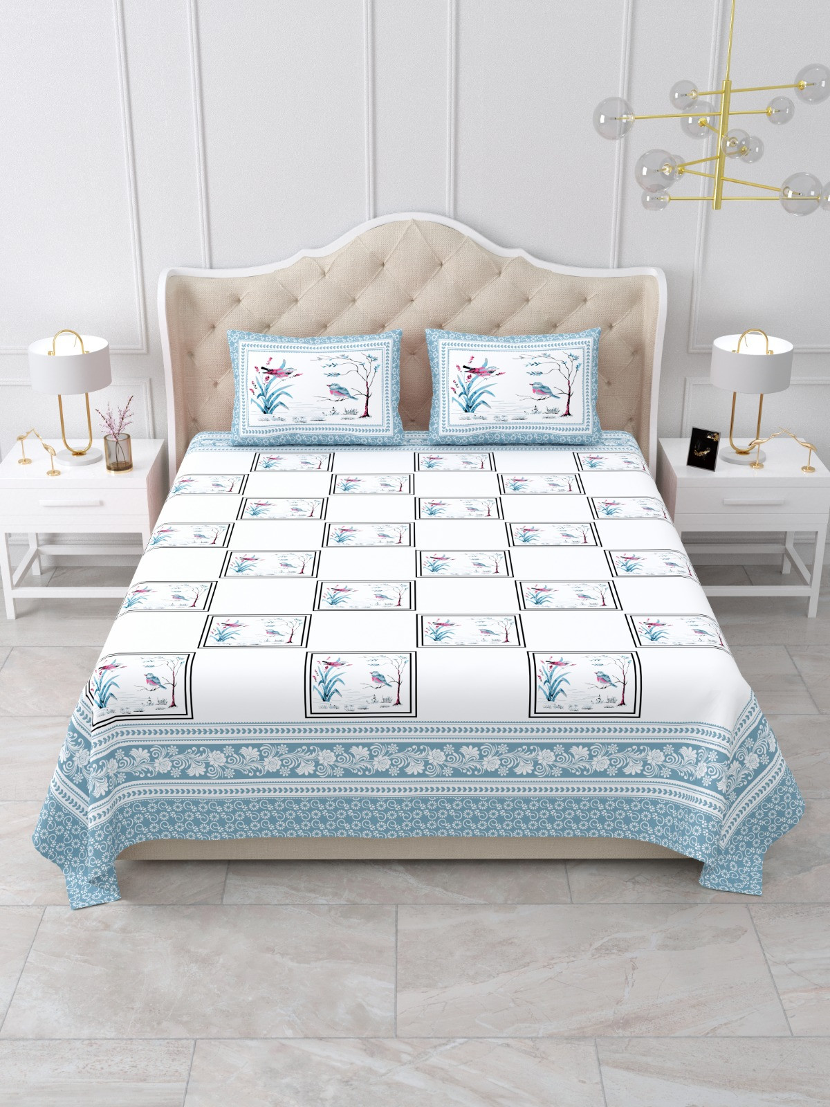 Jaipuri Hand Block Bedsheet | 3 Piece Hand Block | Bedsheet | Pillow | Thread Count | Cotton
