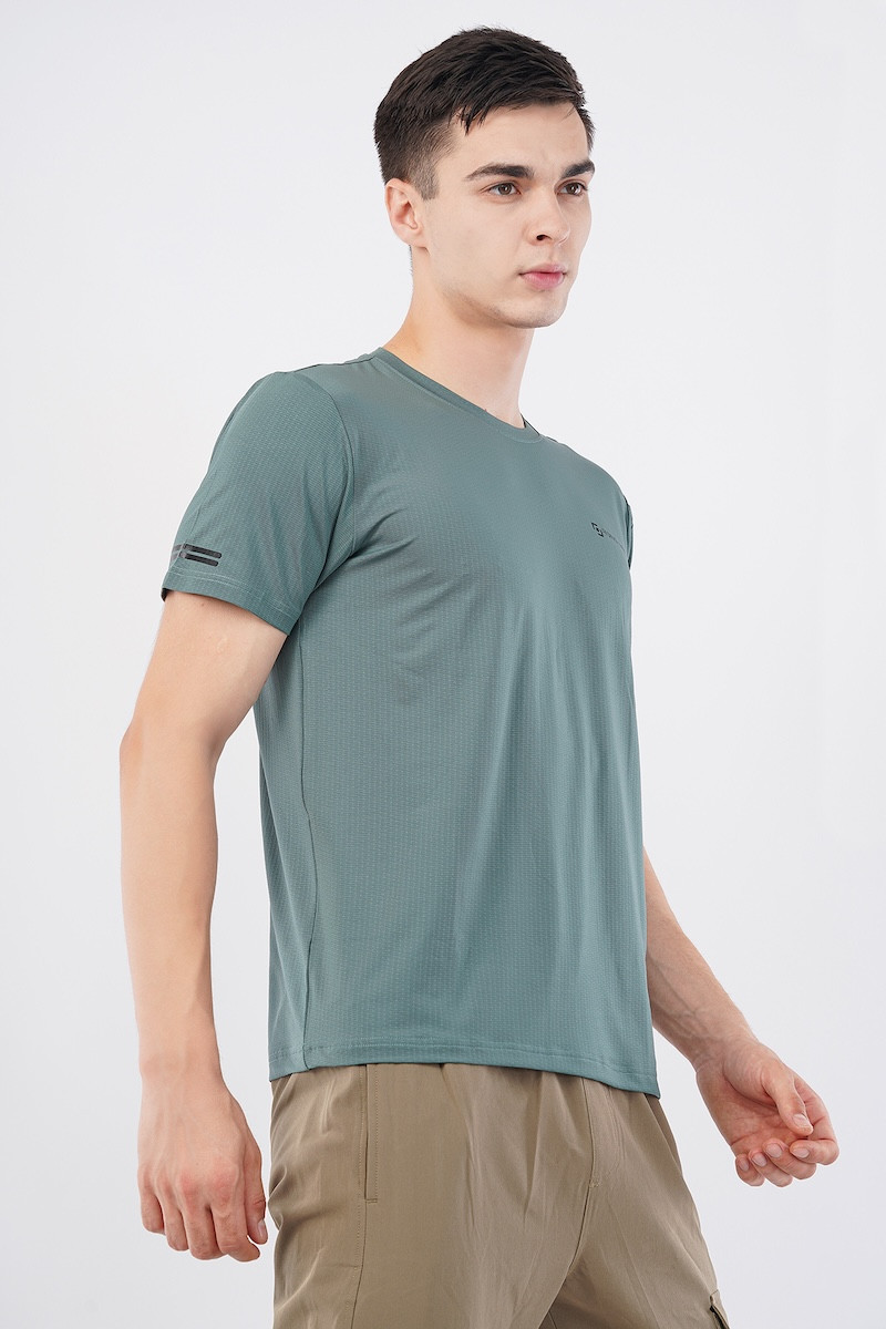 Dot Lycra Mesh Half Sleeve Round Neck T - Shirt | Ultra Light Weight & More Breathable | Stylish | Men & Boys | Dark Pista
