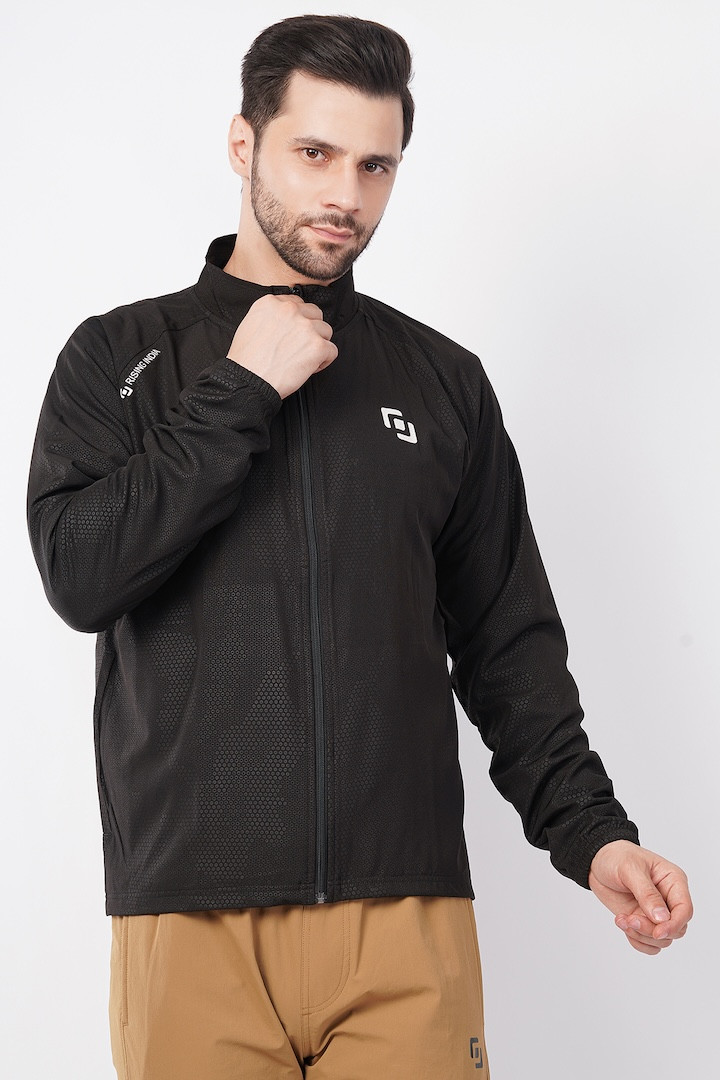 Sports Fit Men's Wear Full Sleeve Circle Print  Zip Closer Jacket | Gym Workout, Running, Hiking, Travelling & Casual Wear | Black