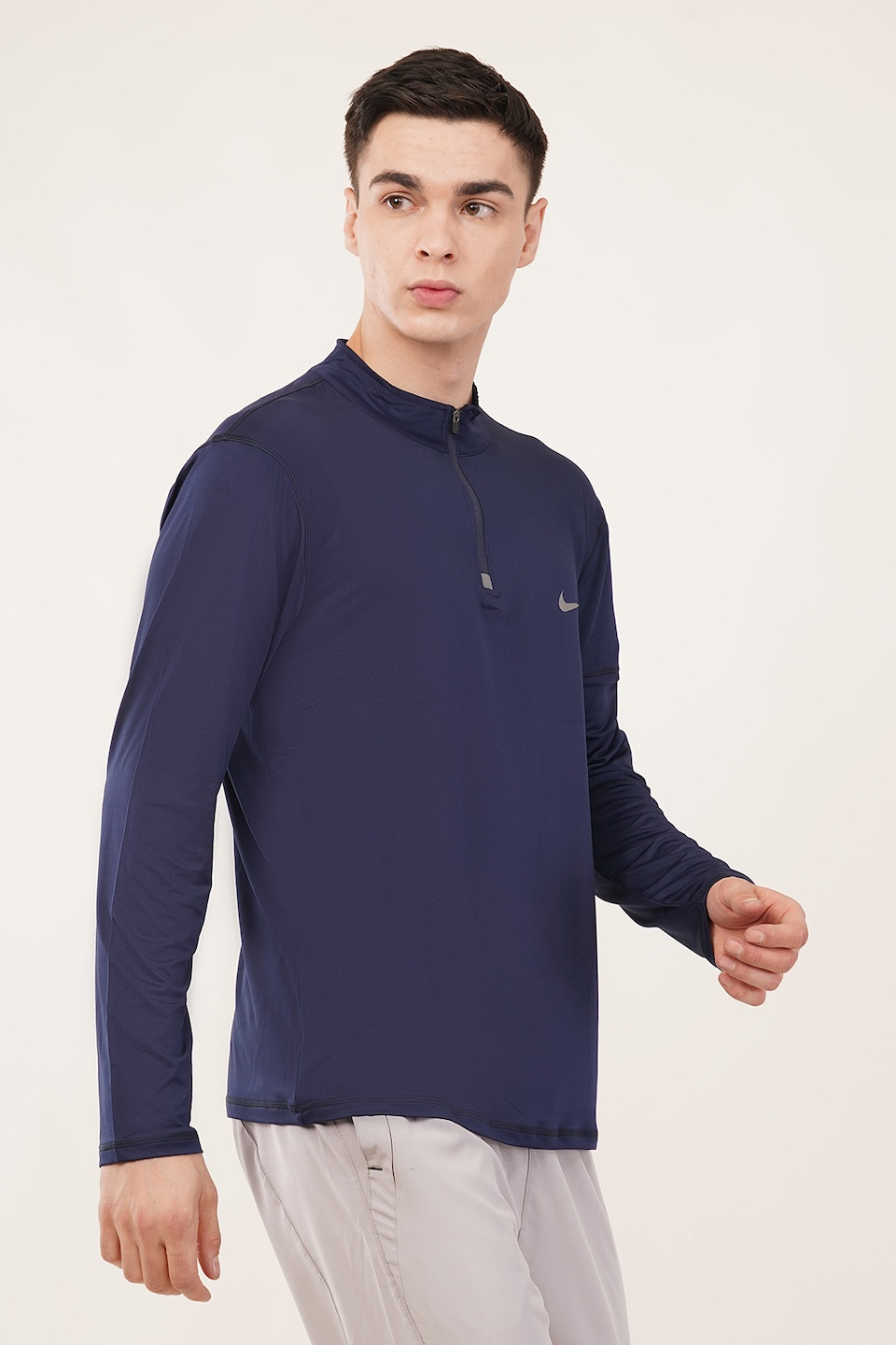 Men's Navy Quarter-Zip Long Sleeve Performance Training T-Shirt with Sleeve Pocket