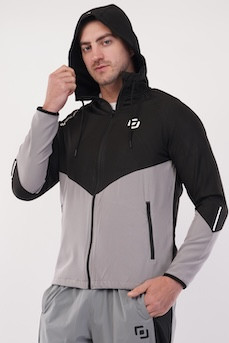 NS Dry Fit Regular Hoodie Upper With Soft Linner Fabric Inside | 2 Color Combination | Latest Design | Regular Wear | Upper | Hoodie | Black Print - Light Grey