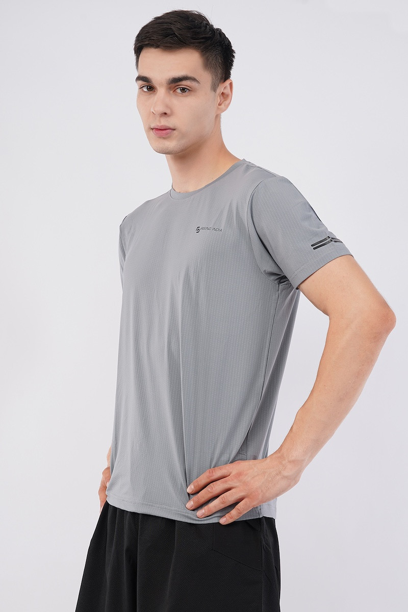 Dot Lycra Mesh Half Sleeve Round Neck T - Shirt | Ultra Light Weight & More Breathable | Stylish | Men & Boys | Light Grey